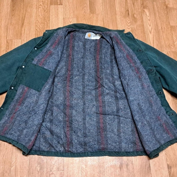 Vintage Carhartt Chore Jacket Blanket Lined Dark Teal Size Large - Picture 3 of 10